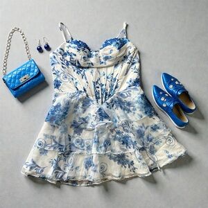 Floral Blue and White Dress